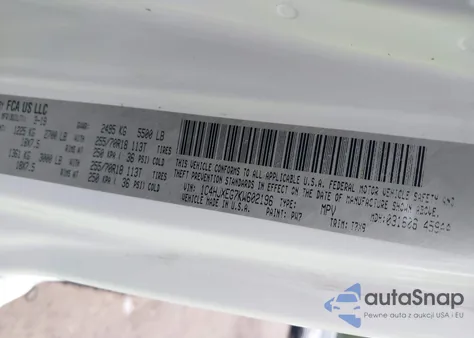 2019 Jeep Wrangler Unlimited Sahara 4X4 z USA, uszkodzony, nr VIN 1C4HJXEG7KW602196